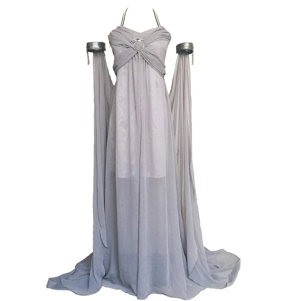 

A Game of Thrones Dragon Mother Daenerys Targaryen Cosplay Gray Skirt Dragon Mother COS Chiffon Dress