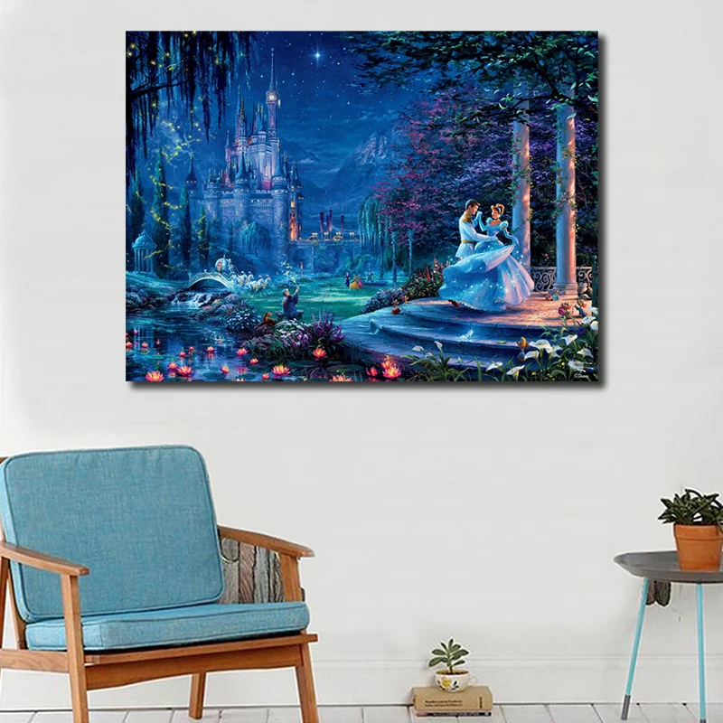 

Thomas Kinkade 2018 New Cinderella Dancing HD Canvas Painting Print Living Room Home Decor Modern Wall Art Oil Painting Poster