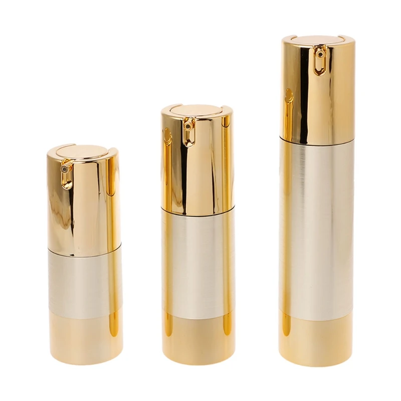 

New 15/30/50ml Empty Airless Bottle Cosmetic Plastic Pump Container Travel Makeup Portable Refillable Bottles Gold