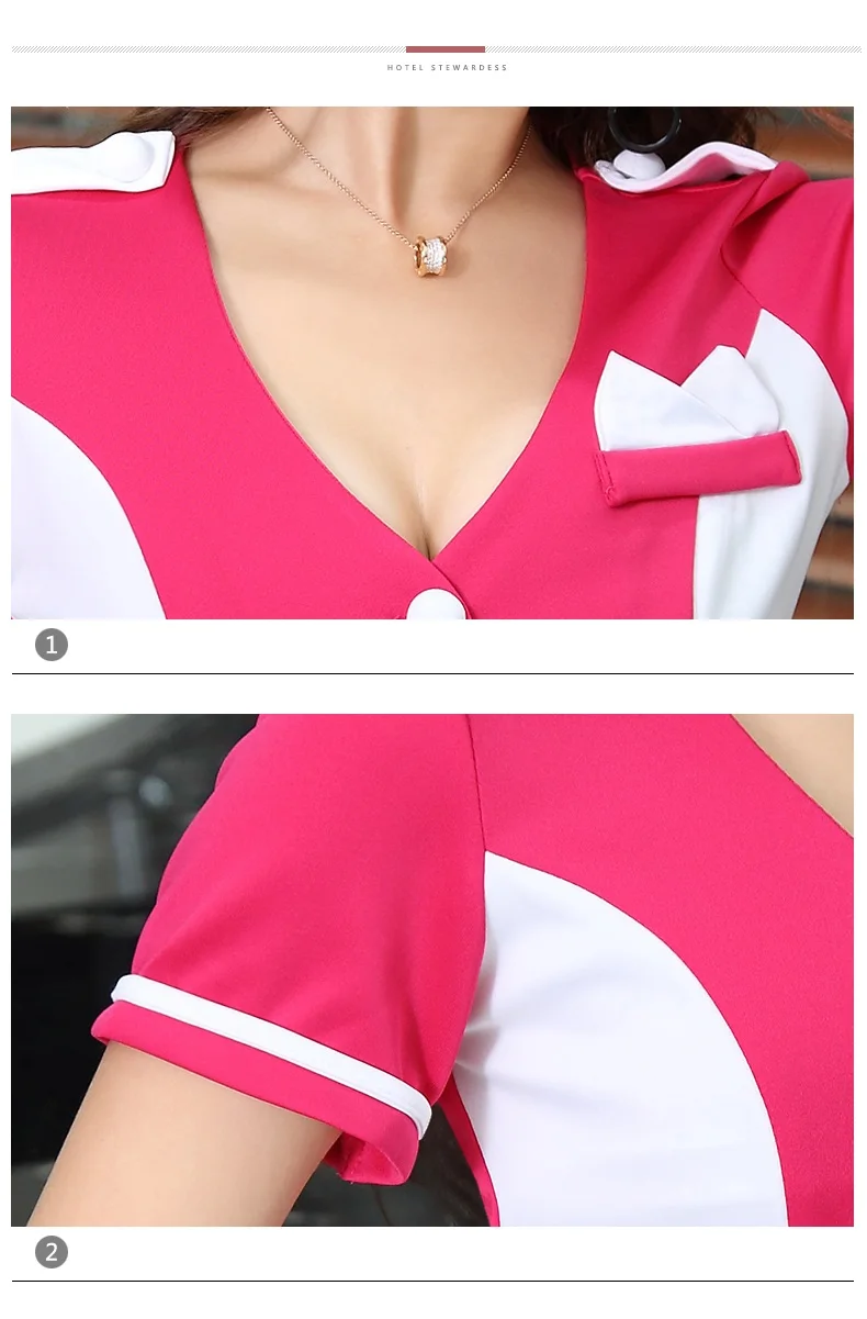 Новая модная женская летняя униформа Бортпроводницы дешевая барная официантка одежда КТВ принцесса сауна отель приемная Рабочая одежда