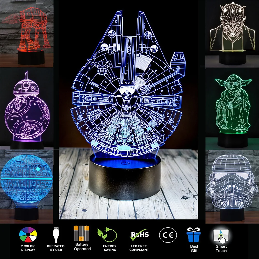 3D Star Wars Night Lights 7 Colors Changing USB Touch Sensor LED Night