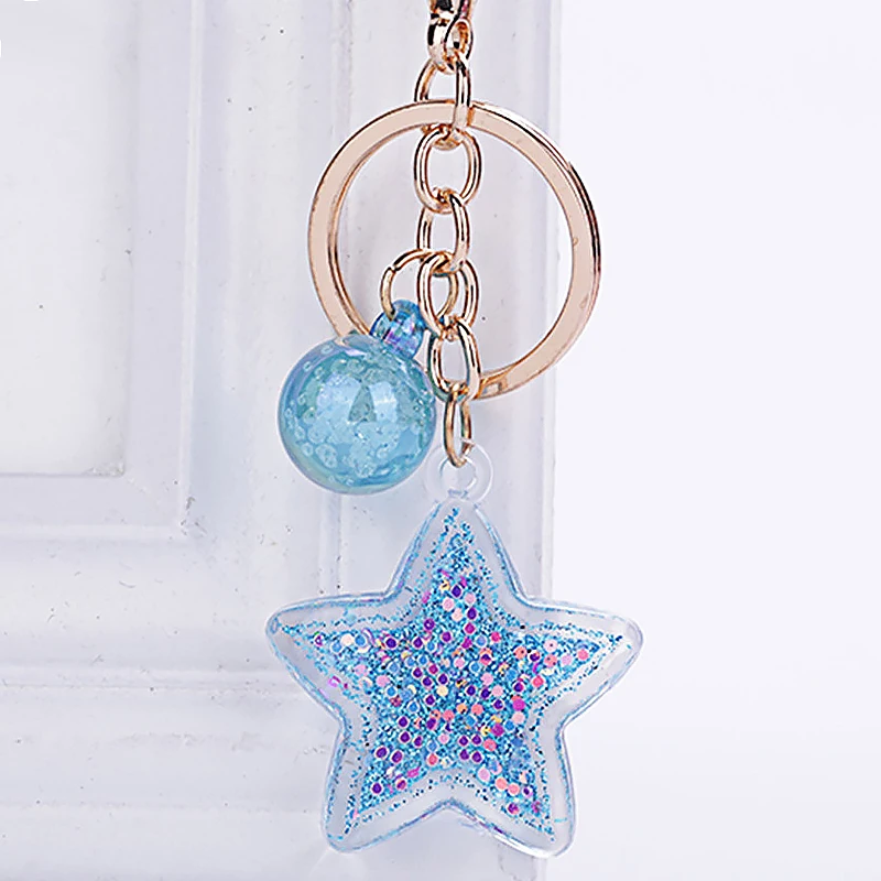 Fashion Five-Pointed Star Acrylic Move Sequin Pentagram Keychain Girl Backpack Pendant Key Ring Girlfriend Couple Gift | Украшения и