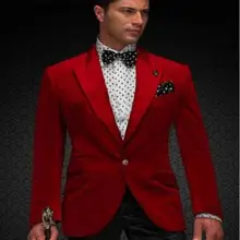 4 шт.(куртка+ штаны+ галстук-бабочка+ носовой платок), красные, на одной пуговице, уникальные модные мужские костюмы, выполненный на заказ, повседневные мужские популярные смокинги
