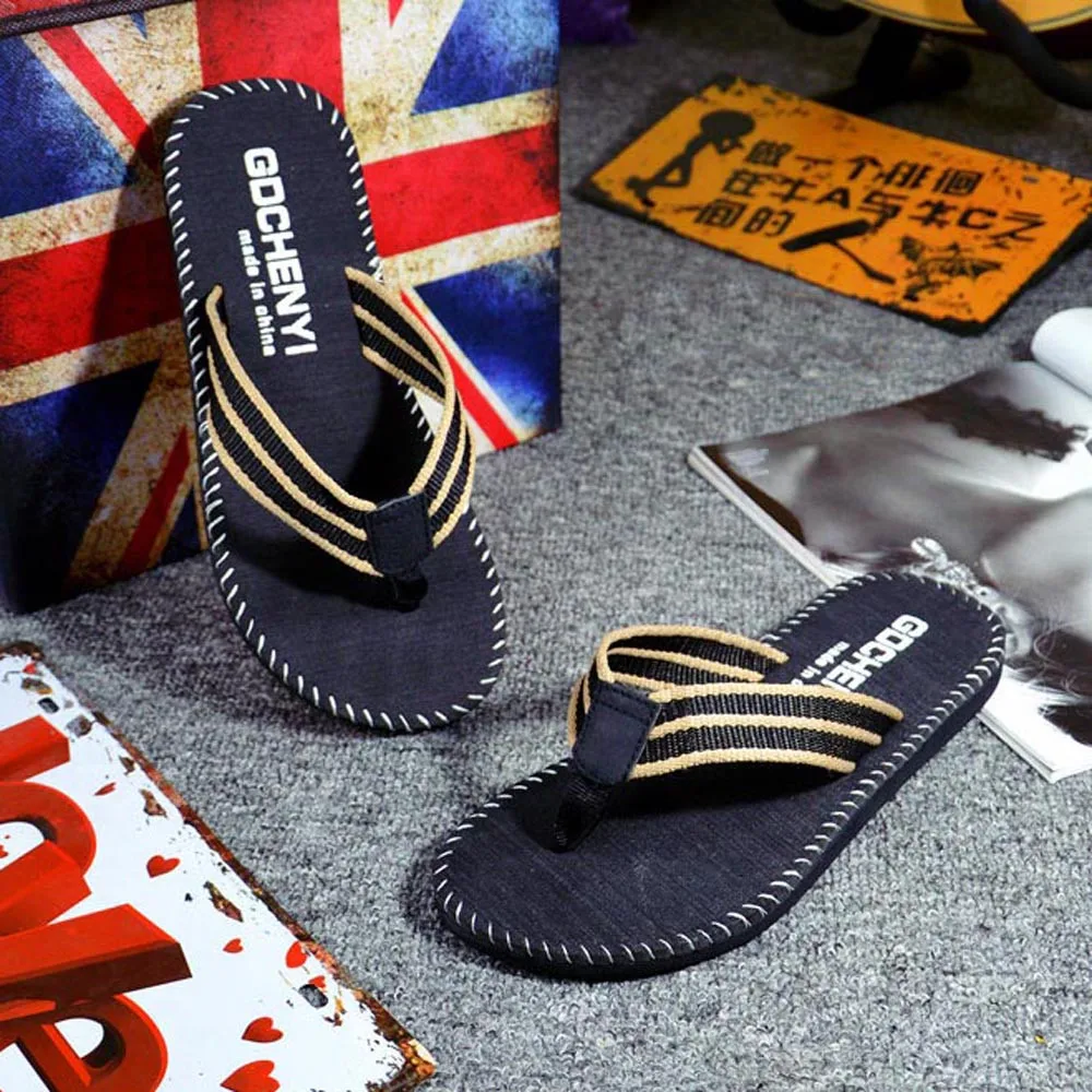 

Men Summer Flip Flops stripe Shoes High Quality Sandals Male Slipper non-slip Flip-flops beach shoe Drop Shipping cheap hot