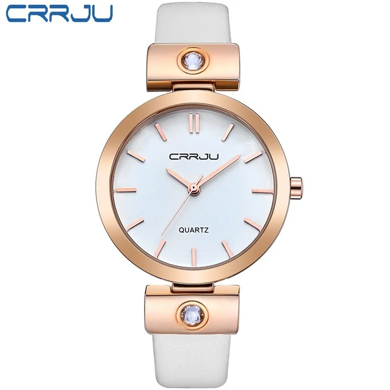 

CRRJU Brand Luxury High quality Simple Quartz Leather Bracelet Fashion Women Watch Ladies Rose gold Wristwatch relojes mujer