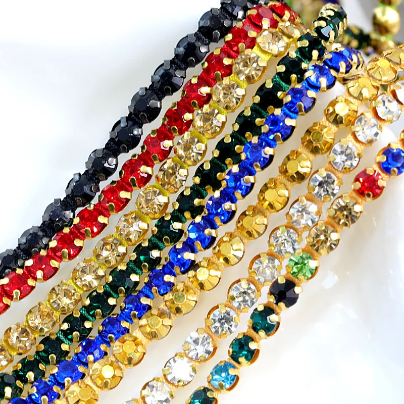 High Quality 1 Yard 4mm Sewing On Rhinestones Chain Crystal Colorful