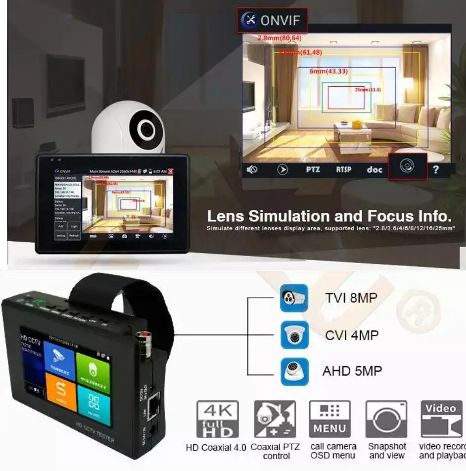 IPC1800ADH plus 4 дюйма 4K H265 IP камера тест er 8MP AHD/TVI/CVI CVBS CCTV Тест монитор PTZ контроллер