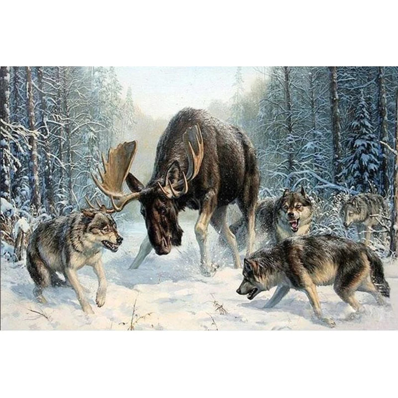 

Diamond Embroidery pattern Full Square Round Cross Stitch Moose VS Wolf Rubik's Cube Diamond Painting DIY Mosaic Needlework