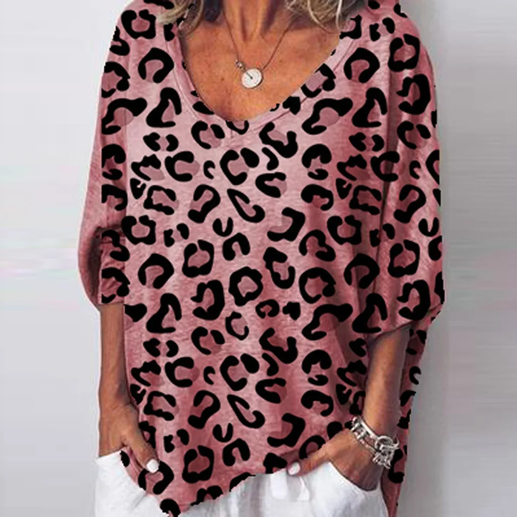 Повседневная Женская блузка, винтажный Леопардовый принт, топы размера плюс xxl, женские модные рубашки, свободные топы, Женская Удобная блузка# G8