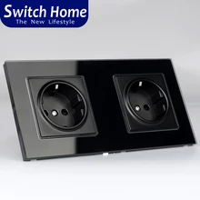 Двойная розетка 172 мм* 86 мм, европейская стандартная настенная розетка, 3 цвета Хрустальная стеклянная панель, Производитель 16А настенная розетка