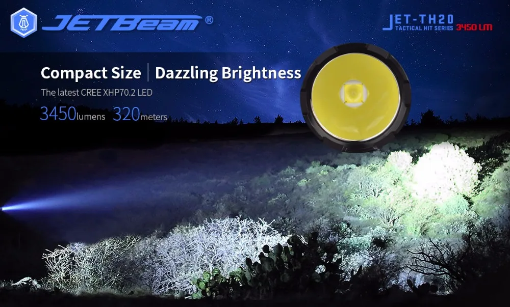 JETBeam TH20 светодиодный фонарик 3450 Люмен Cree XHP70 фонарик для самообороны с 1*18650 батареей