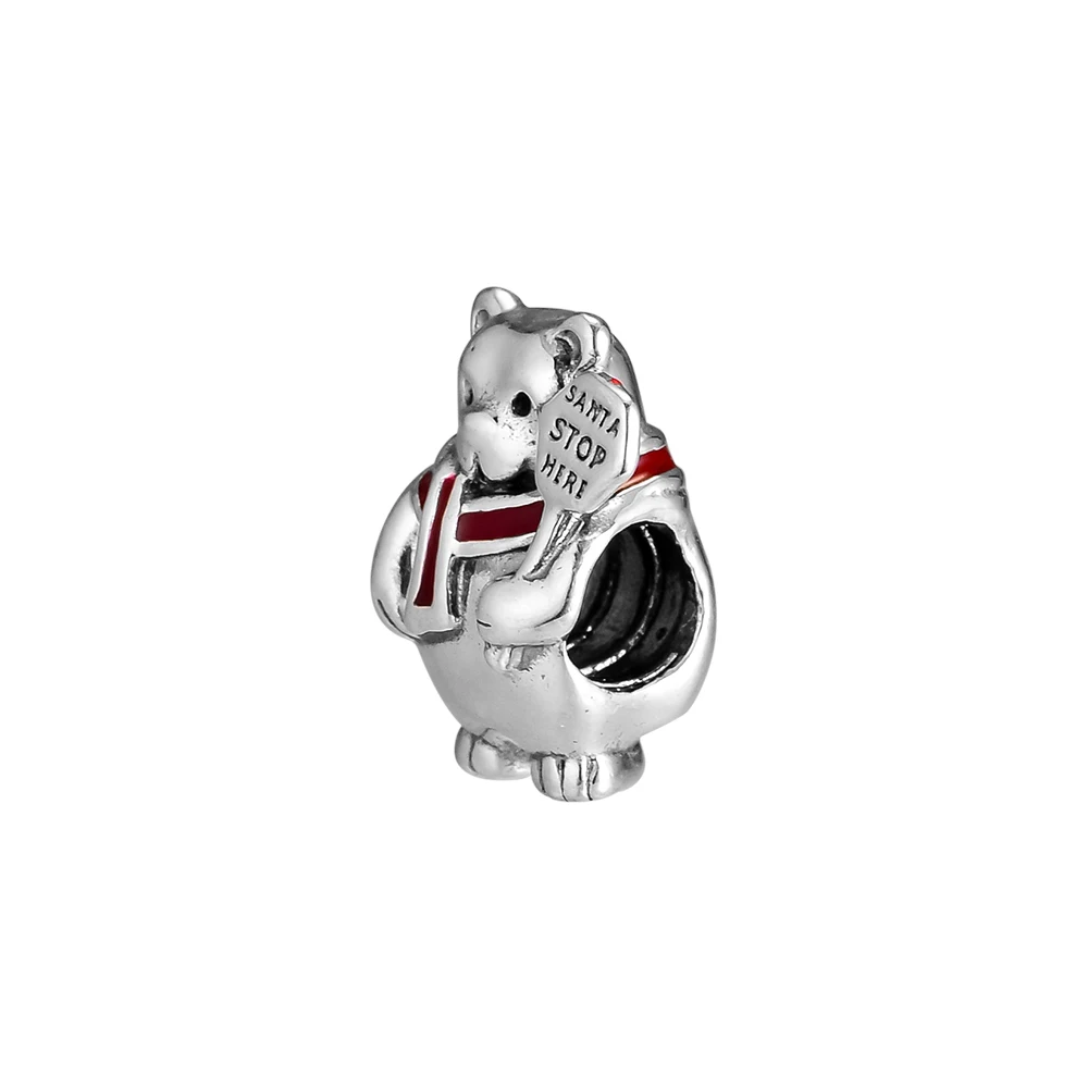 Подходит для Pandora Charms браслеты Рождественский полярный медведь бусины с красной эмалью 925 пробы-серебро-ювелирные изделия