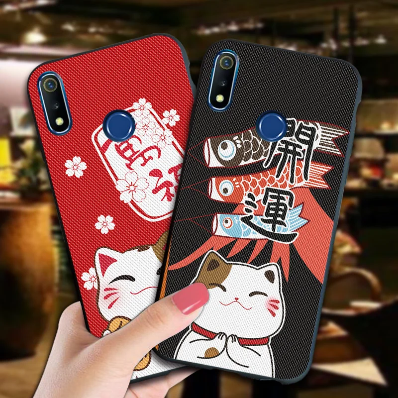 

Silicone Phone Case For OPPO Realme 1 2 Pro 3 Case 3D Cartoon Lucky Cat Cover For OPPO F7 Youth For OPPO Reno