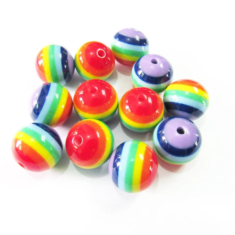 

Wholesale 20mm 100pcs Rainbow Resin Stripe Beads,Chunky Resin Beads For Kids Jewelry Making