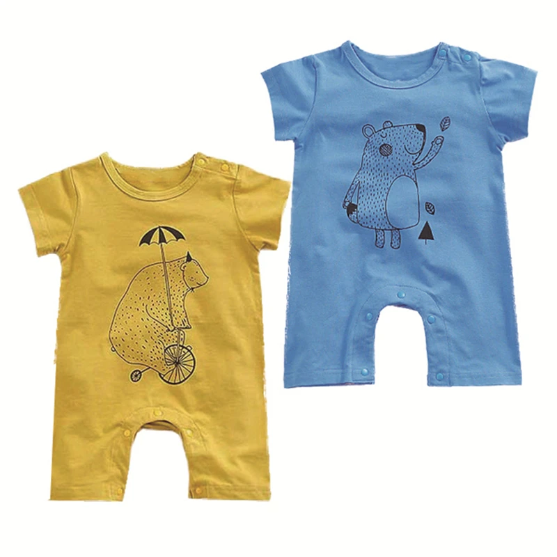 2018 Cute Baby summer cartoon bear Animals birds giraffes romper boxer short sleeved newborn clothes Leisure household to take |