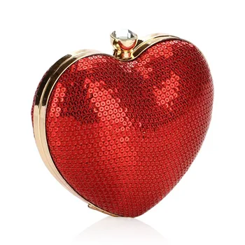 

Red Heart Shaped Evening Bags Women Sequins Chain Shoulder Purse Day Clutch Bags Luxury 3D Bridal Wedding Party Banquet Bag