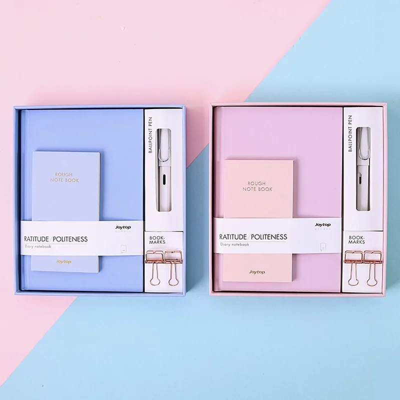 

2019 New office school A5 agenda planner organizer notebooks stationery set:planner notebook+pen+note pad+clips,gift swrap