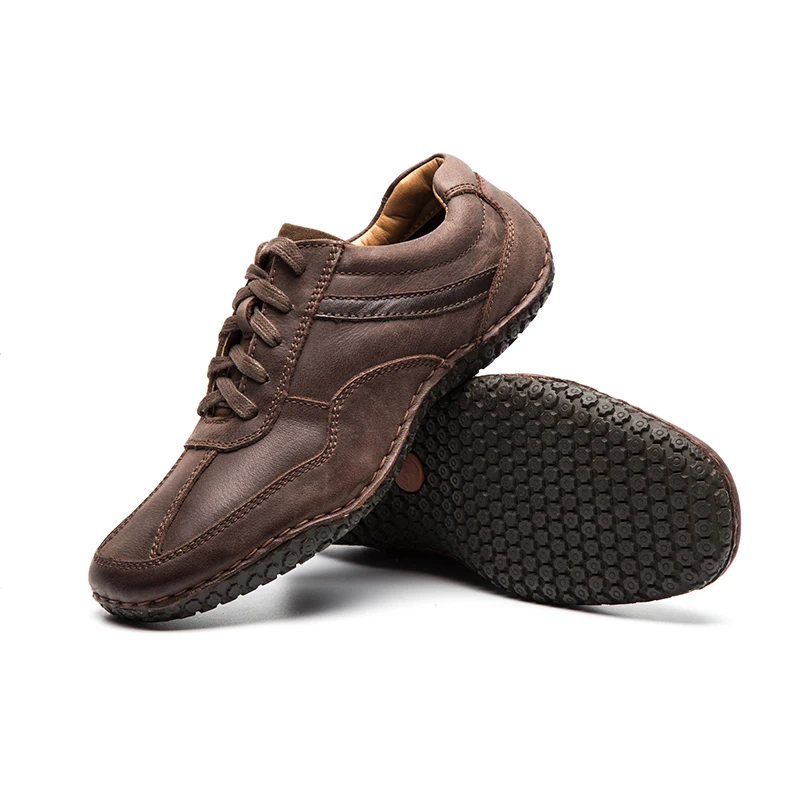 LINGGE/брендовая мужская обувь; Мужская обувь из натуральной кожи; нескользящая повседневная обувь на резиновой подошве; мужская повседневная Винтажная обувь ручной работы - Цвет: Brown