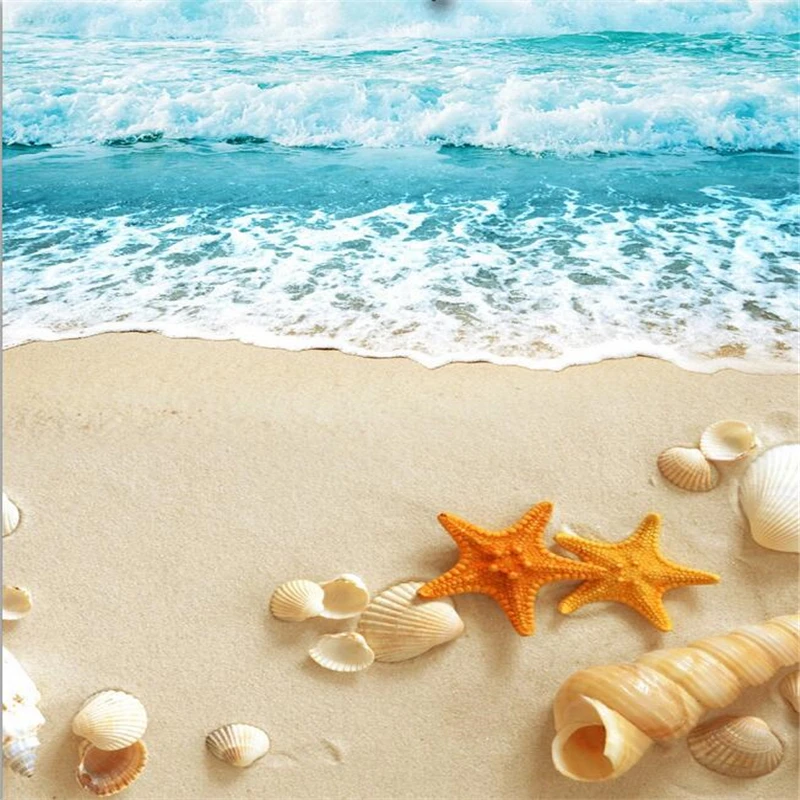 

wellyu Custom 3D flooring stickers Beach waves shells 3D Living room bedroom flooring tiles Self-adhesive 3d Papel de parede