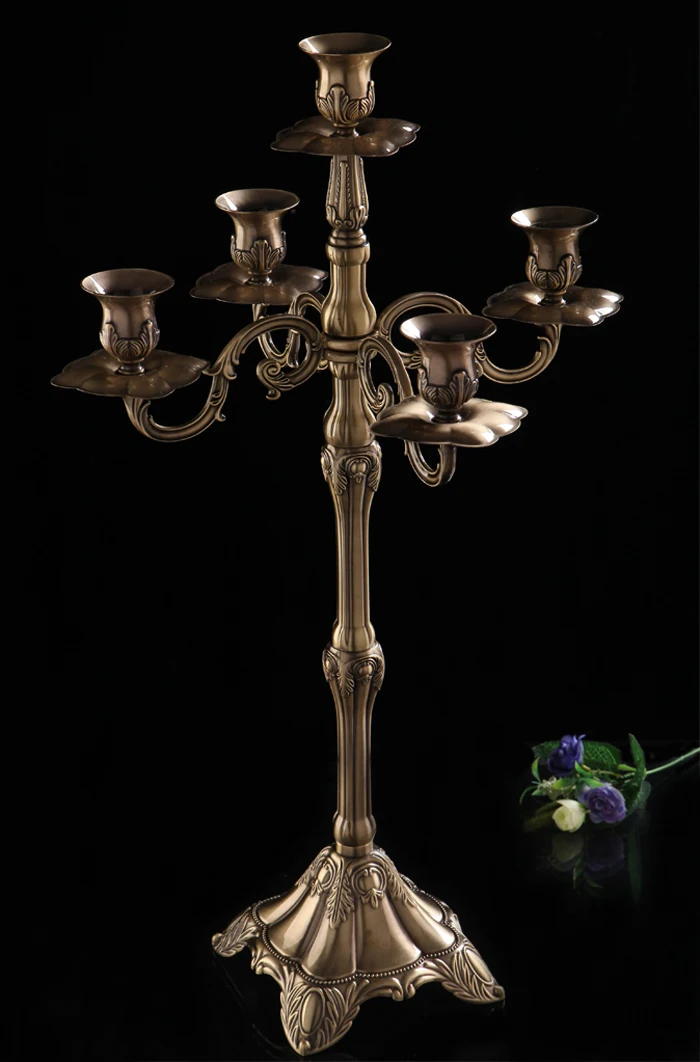European luxury alloy 5 arm candlestick, wedding decoration candles
