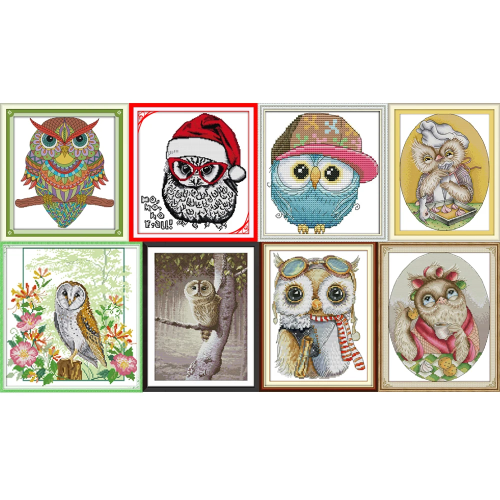 

NKF Lovely Owl Cross Stitch Kits 11CT 14CT Chinese Cross Stitch Pattern Embroidery Needlework Set for Home Decor