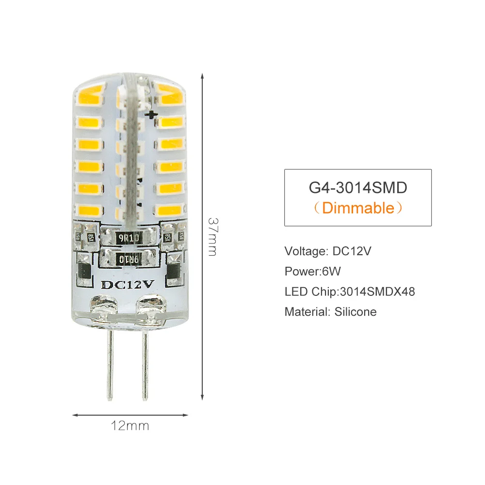 3 Вт, 5 Вт, 6 Вт, 12 В постоянного тока, светодиодный светильник G4 с регулируемой яркостью, лампа для дома, кухни, капот, светильник, светильник, люстра, лампы, замена галогенов - Испускаемый цвет: 6W-3014 Dimmable