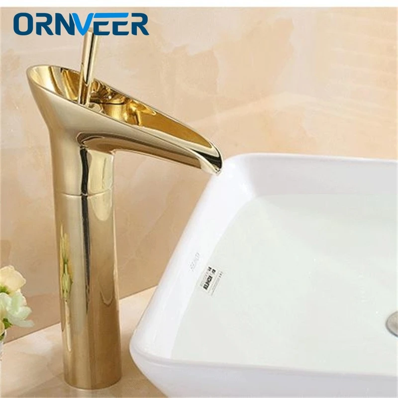 Wine Glass Shape Gold Plated Bathroom Waterfall Faucet Fancy Style Single Hole Handle Basin Sink Mixer Tap B036 | Обустройство дома