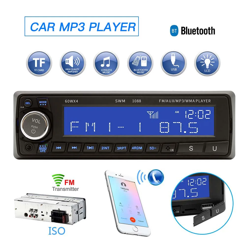 Автомагнитола Coche Aux bluetooth FM стерео аудио MP3 приемник USB радио для автомобиля