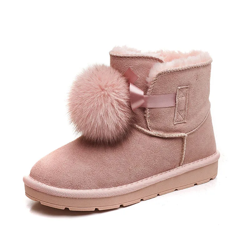Новейшие Модные ботильоны зимние ботинки из натуральной кожи и натурального меха ботинки с помпонами из лисьего меха женская обувь теплая хлопковая обувь на плоской подошве