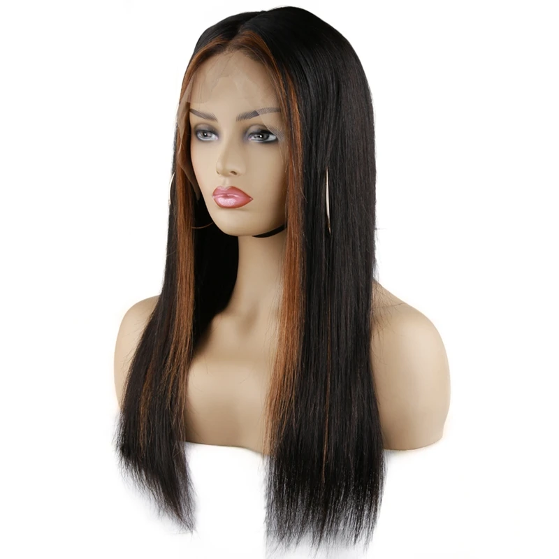 Hot Beauty Hair Lace Front Human Hair Wigs Straight Brown Highlight Fringe Ear to Ear 413 Lace Wig For Black Women 10-30 Inch  (4)