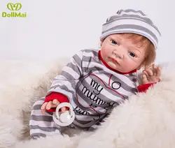 18-20 дюймов 50-55 см Bebe Reborn Baby Doll Мягкая силиконовая игрушка для мальчиков и девочек Reborn Baby Doll подарок для детей синяя одежда шляпа кукла