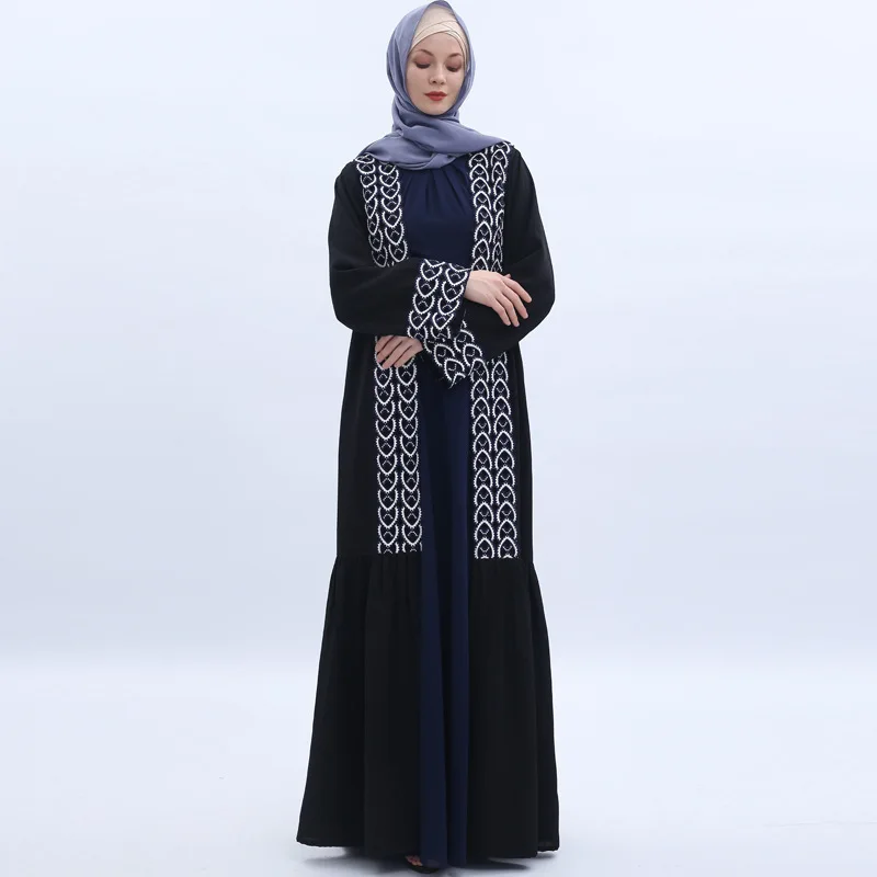 Модные Этнические аппликации мусульманский кардиган abaya Дубай Лето 2019 Новое поступление арабские одежды драпированные Русалка лоскутное
