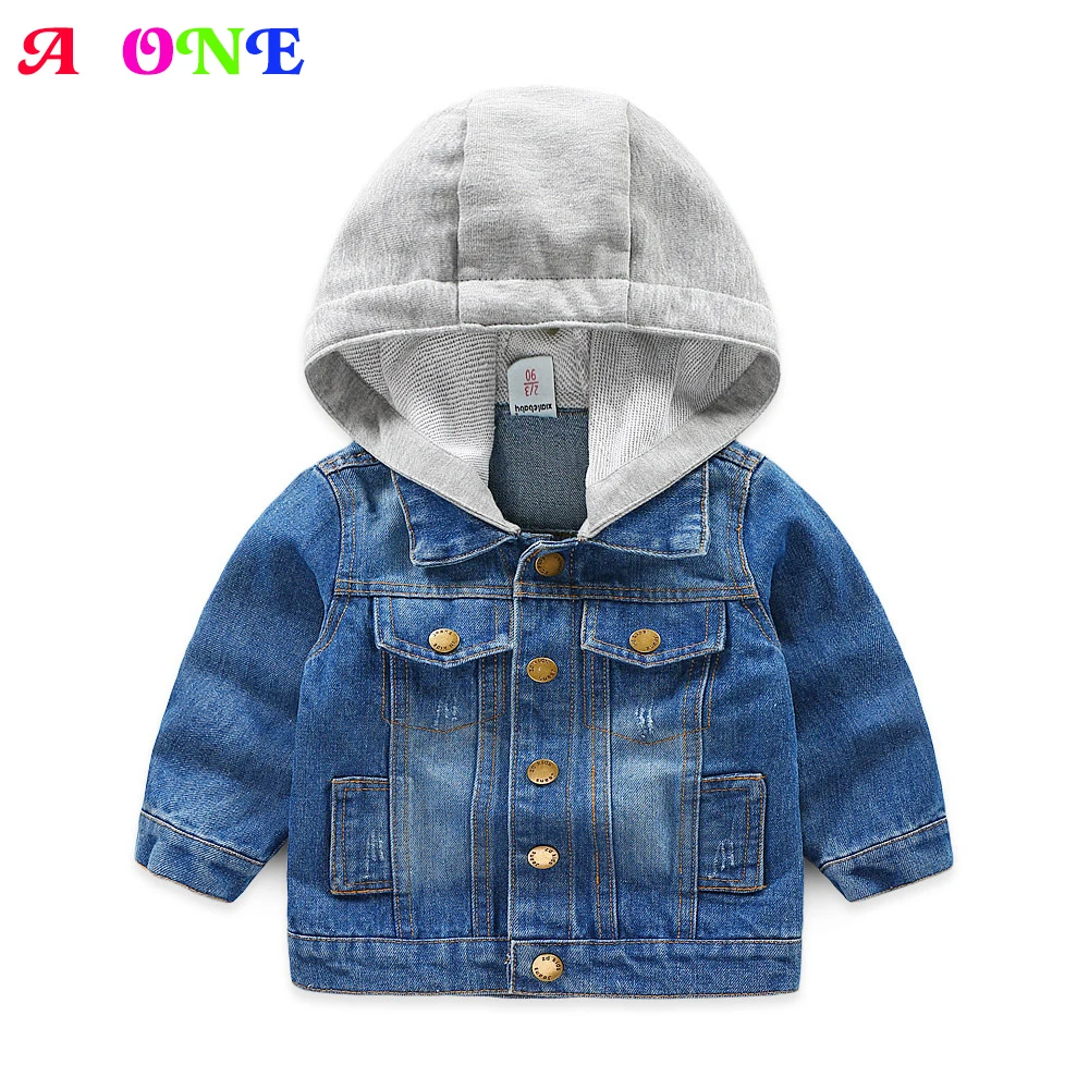 

Autumn Spring blue patch fashion baby boys hooded jacket kids denim coat children designer outwear 2 to 9 yrs baby boy jacket