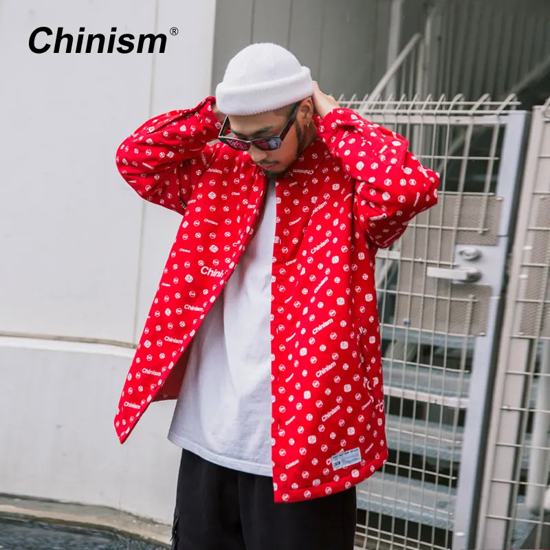 

CHINISM 2018 Winter Full Print Thicken Shirt Mens Casual Loose Hip Hop Streetwear Shirts Cotton Liner Warm Stylish Shirts