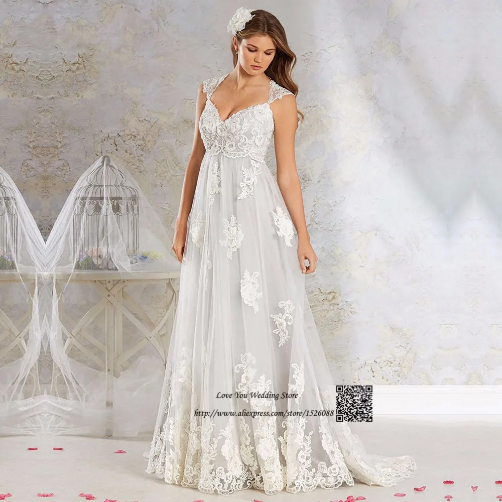 Vestido De Noiva De Renda 2017 Plus Size Empire Vintage Wedding