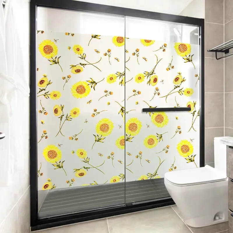 Stained Electrostatic Sun Flower Privacy Window Sticker Glass Film Frosted Opaque bathroom PVC Decorative Film Home Decor Decals