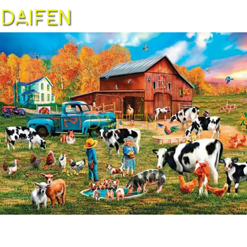 

DIY 3D Diamond painting Full Round Diamond mosaic Full Square Diamond embroidery Cross stitch farm track cow dog pig sheep bird