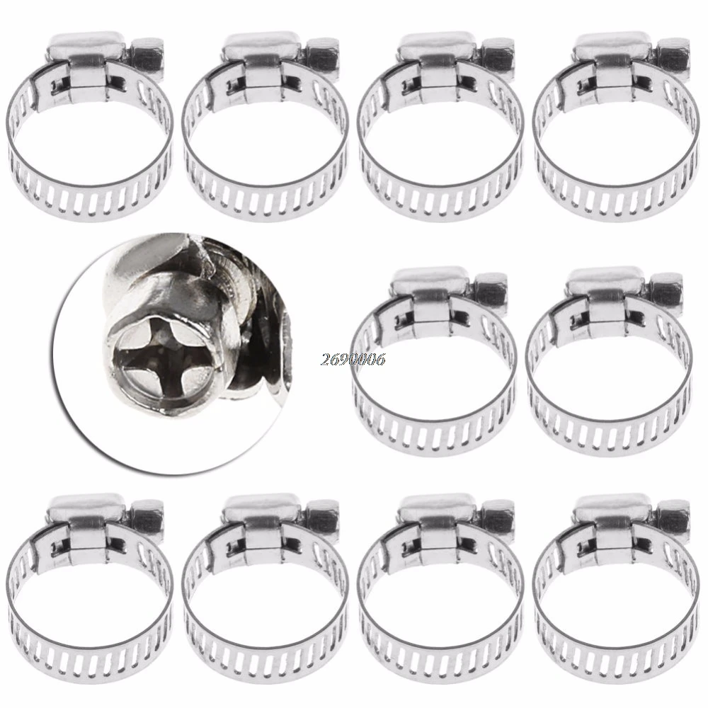 

10Pcs Adjustable Stainless Steel Drive Hose Clamp Fuel Line Worm Clip 3/8"-1/2"