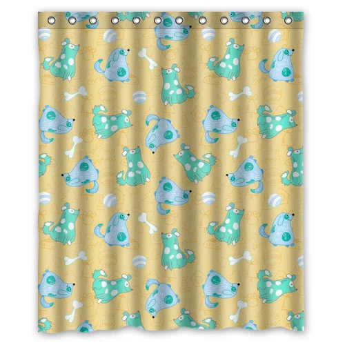 Stylish Customized Cartoon Blue Dogs With Bone Polyester Shower Curtain