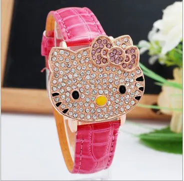 

Fashion Hello Kitty Watches Children Women Ladies Girl Leather Kids Quartz Wrist Watch Clock female relogio feminino 8O10