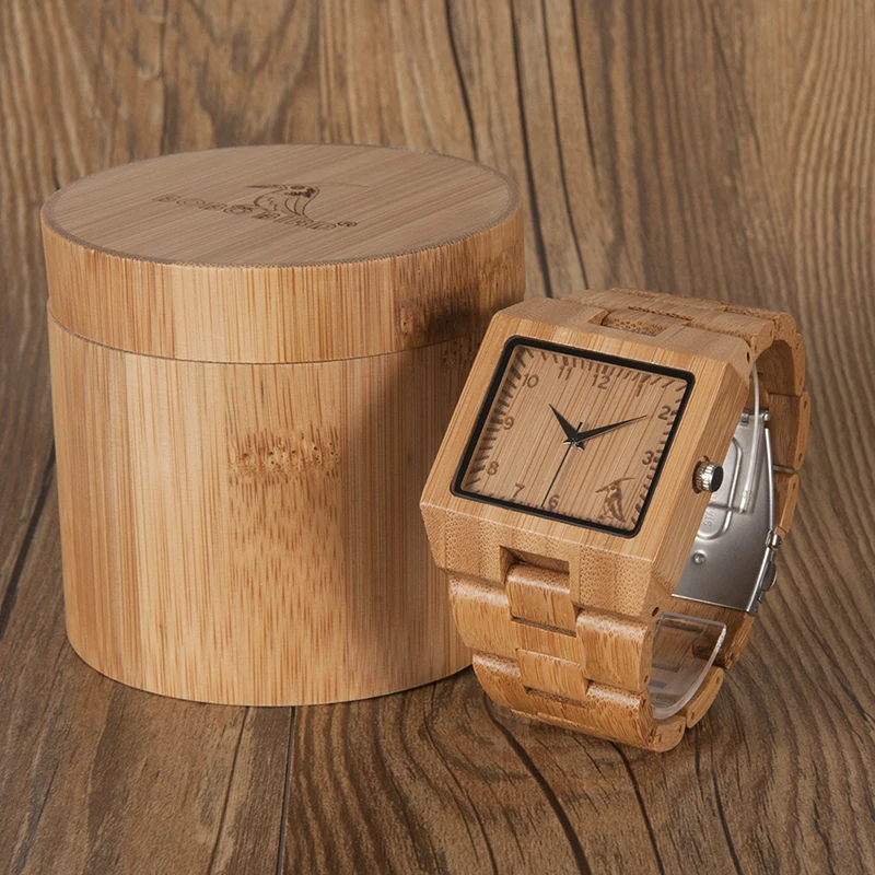 BOBO BIRD Wooden Bamboo Mens Wrist WatchTop Brand Luxury Quartz Watch with Full wood Band custom logo in gift box saat erkek