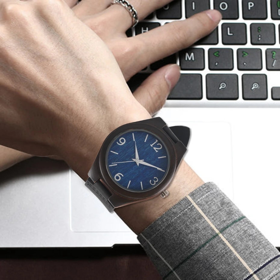 Luxury Ebony Wooden Watch Men Minimalism White Analog Quartz Clock Genuine Leather Bangle Male Sports Clock Reloj de madera 2017 (26)