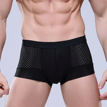 

Black White Cotton Underwear Hollow Out Boxer Men Mesh Sexy Erotic Underpant Trunks Boxer Transparent Panties Solid High Quality