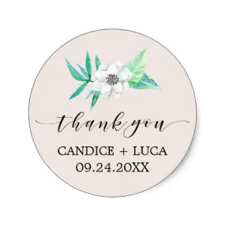 

3.8cm Greenery Botanical Bouquet Thank You Wedding Favor Classic Round Sticker