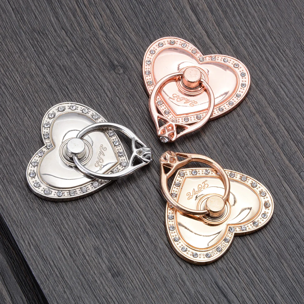 

Universal Heart Cute socket 360 Degree Metal Mobile Phone Stand Holder Finger Ring Diamond For iPhone Xiaomi Huawei All Phone
