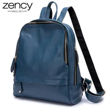 ФОТО zency 100% real leather fashion blue women backpack large capacity holiday knapsack preppy style girl's schoolbag big travel bag