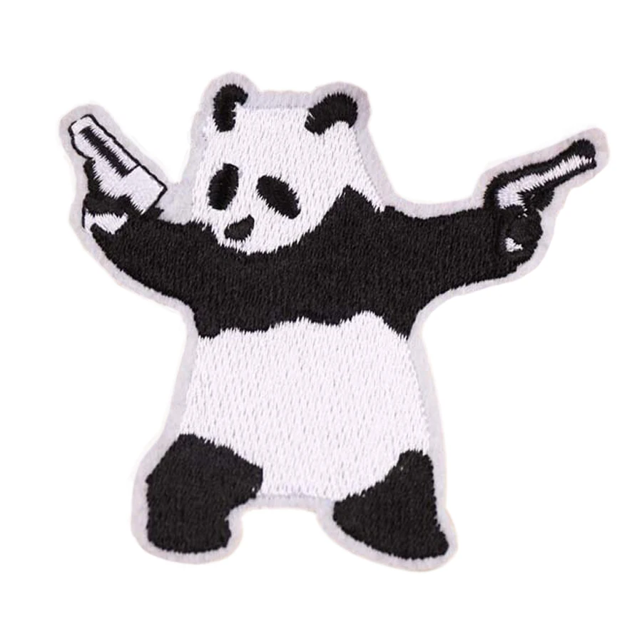 

Shooting Street Art Panda Bear Weilding GUN PISTOLS PATCH KUNG FU PANDA WITH GUNS PATCH APPLIQUE BADGE