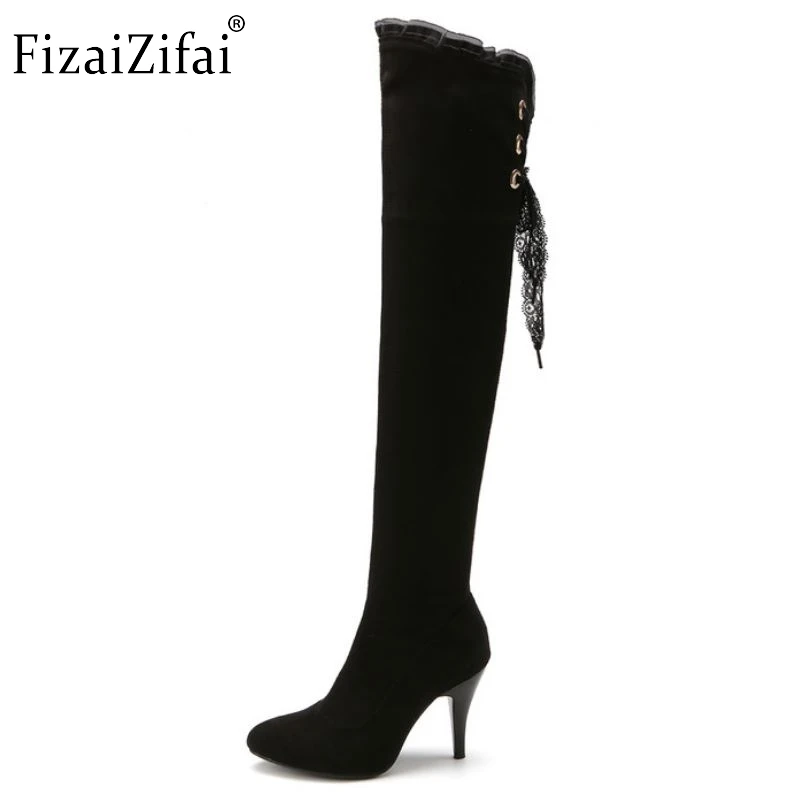 

Size 32-48Women High Heel Over Knee Boot Lace-up Winter Warm Plush Knight Long Boot Fashion Botas Feminina Footwear Shoes