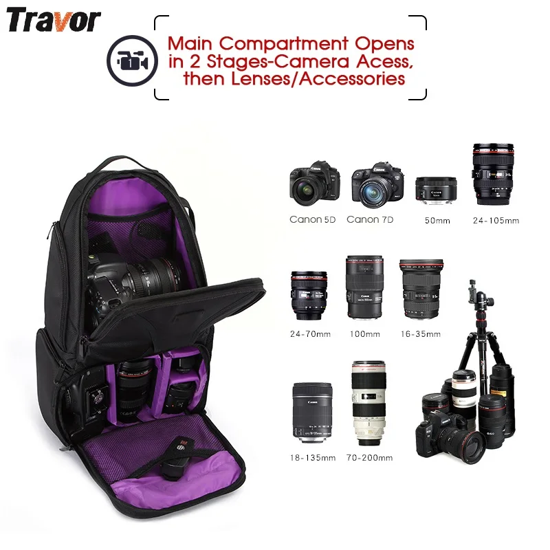 Travor Camera Bag Waterproof Digital DSLR Photo Padded Backpack w/ Rain Cover Multi-functional SLR Camera Soft Bag Video Case Travor Camera Bag Waterproof Digital DSLR Photo Padded Backpack w/ Rain Cover Multi-functional SLR Camera Soft Bag Video Case
