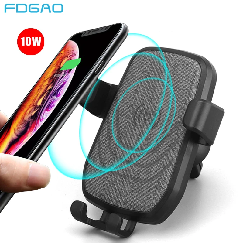 10W Car Mount Qi Wireless Charger For iPhone XS Max X XR 8 Fast Wireless Charging Car Phone Holder For Samsung Note 9 S10 S9 S8